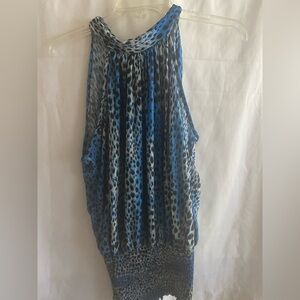 Blue and Black Sleeveless Top